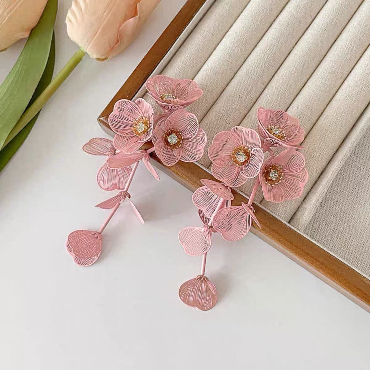 Exaggerated Big Flower Long Tassel Earrings Light Luxury Advanced Sense