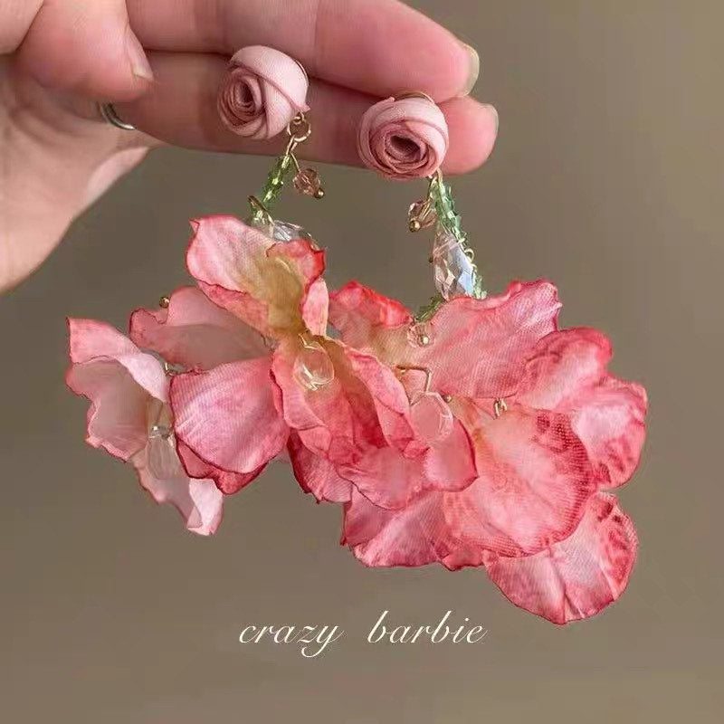 Sweet Flower Dangle Earrings Glass Crystal Exaggerated Beach Earrings French Style