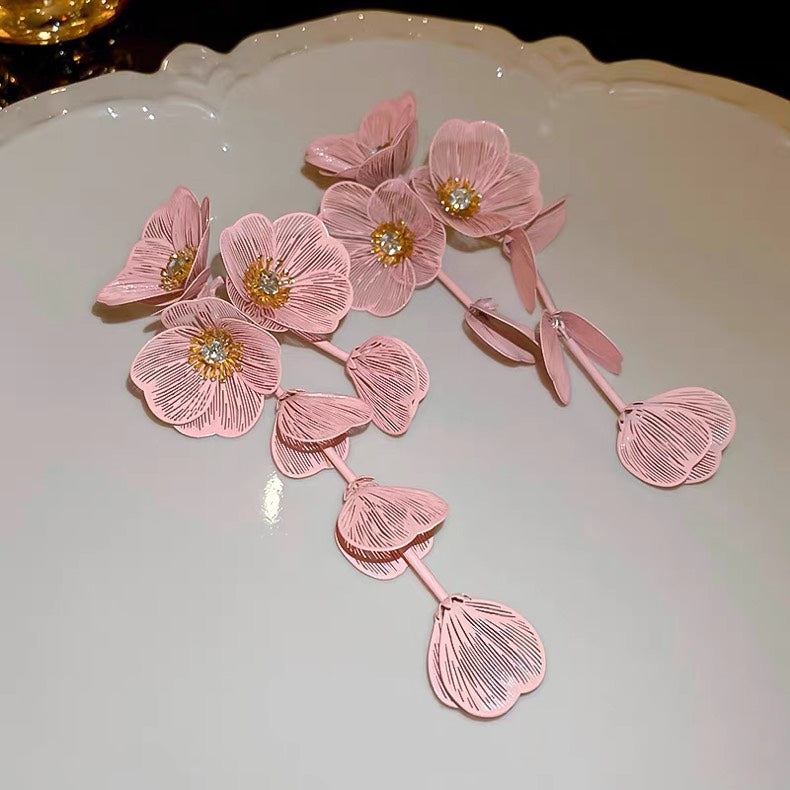 Exaggerated Big Flower Long Tassel Earrings Light Luxury Advanced Sense