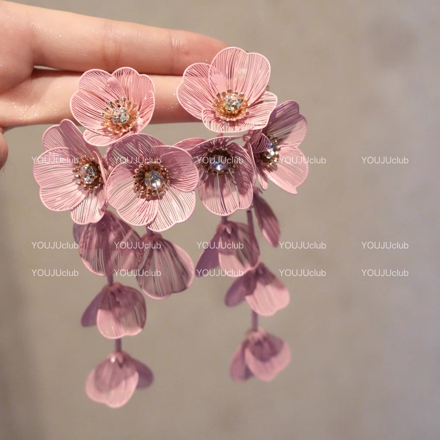 Exaggerated Big Flower Long Tassel Earrings Light Luxury Advanced Sense