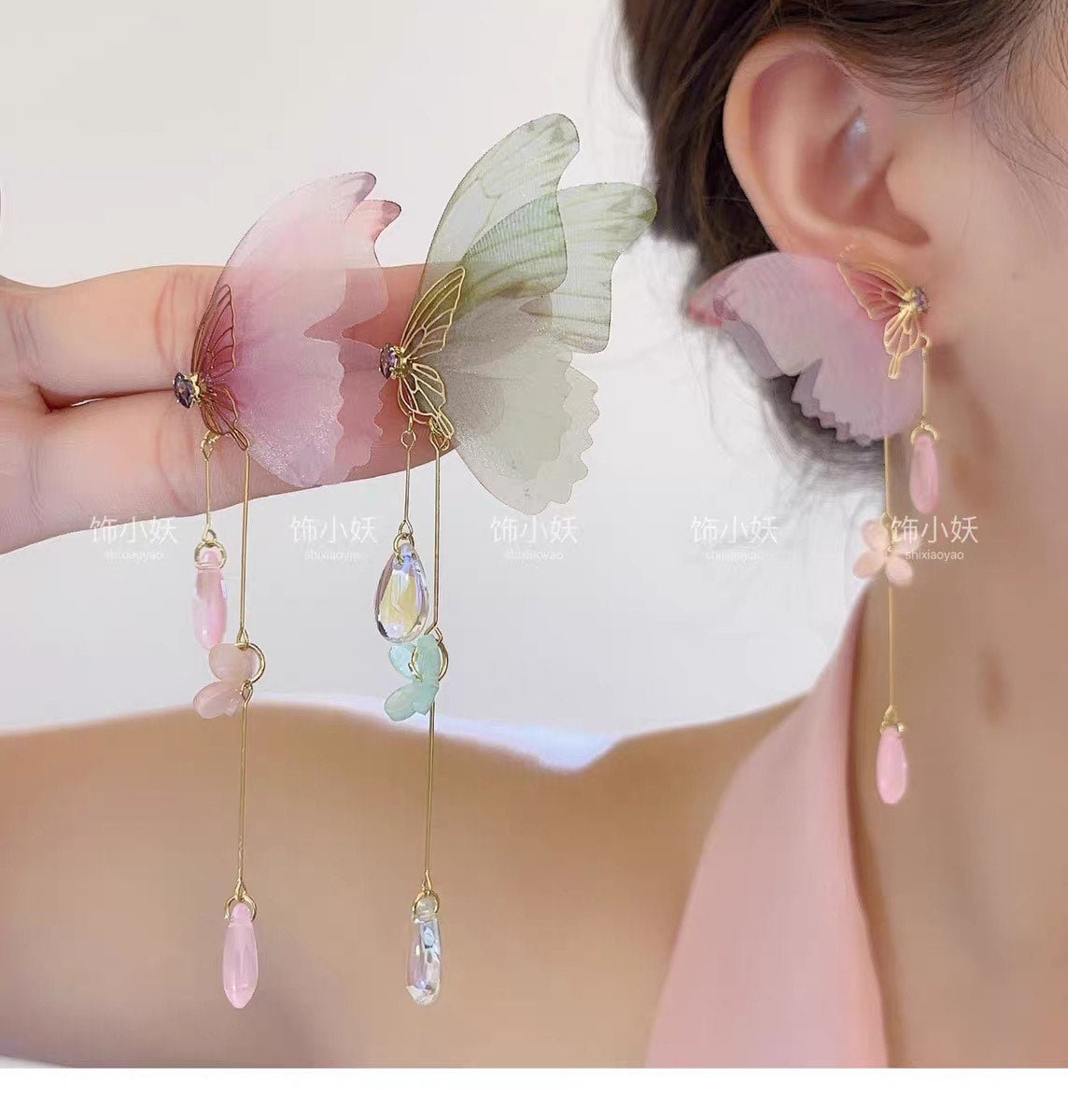 Yarn Elegant Butterfly Hairpin Flowers Metal Tassel Earrings