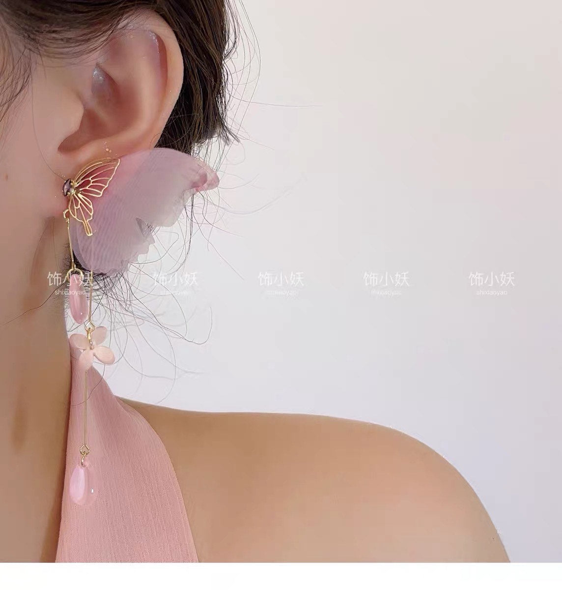 Yarn Elegant Butterfly Hairpin Flowers Metal Tassel Earrings