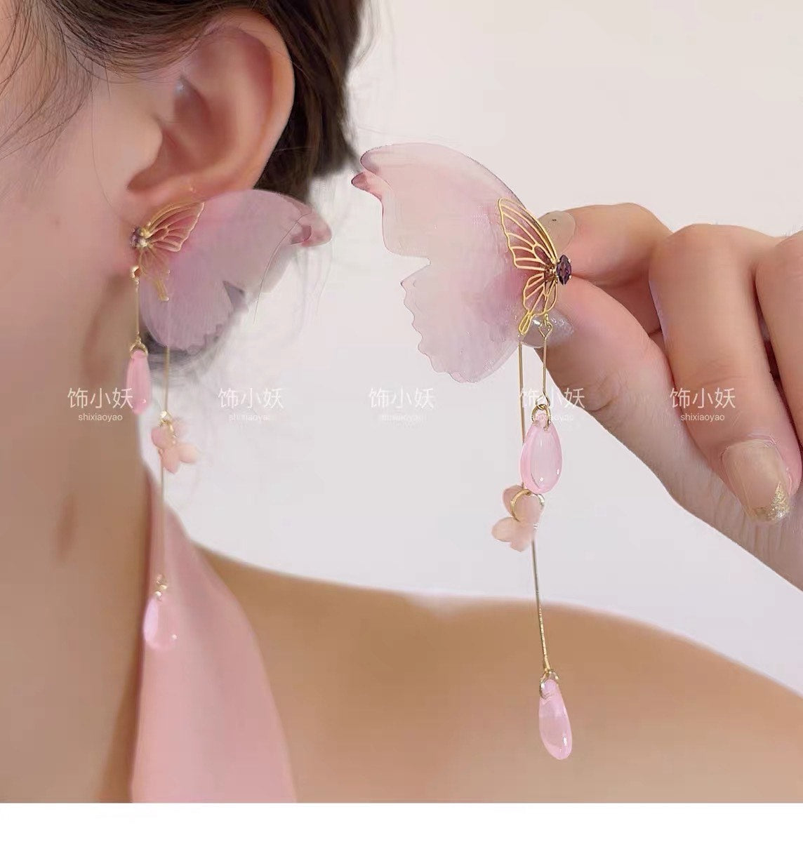 Yarn Elegant Butterfly Hairpin Flowers Metal Tassel Earrings