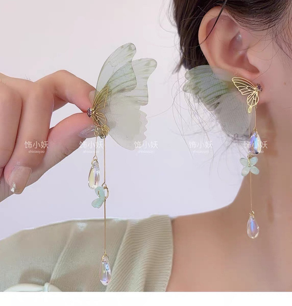 Yarn Elegant Butterfly Hairpin Flowers Metal Tassel Earrings