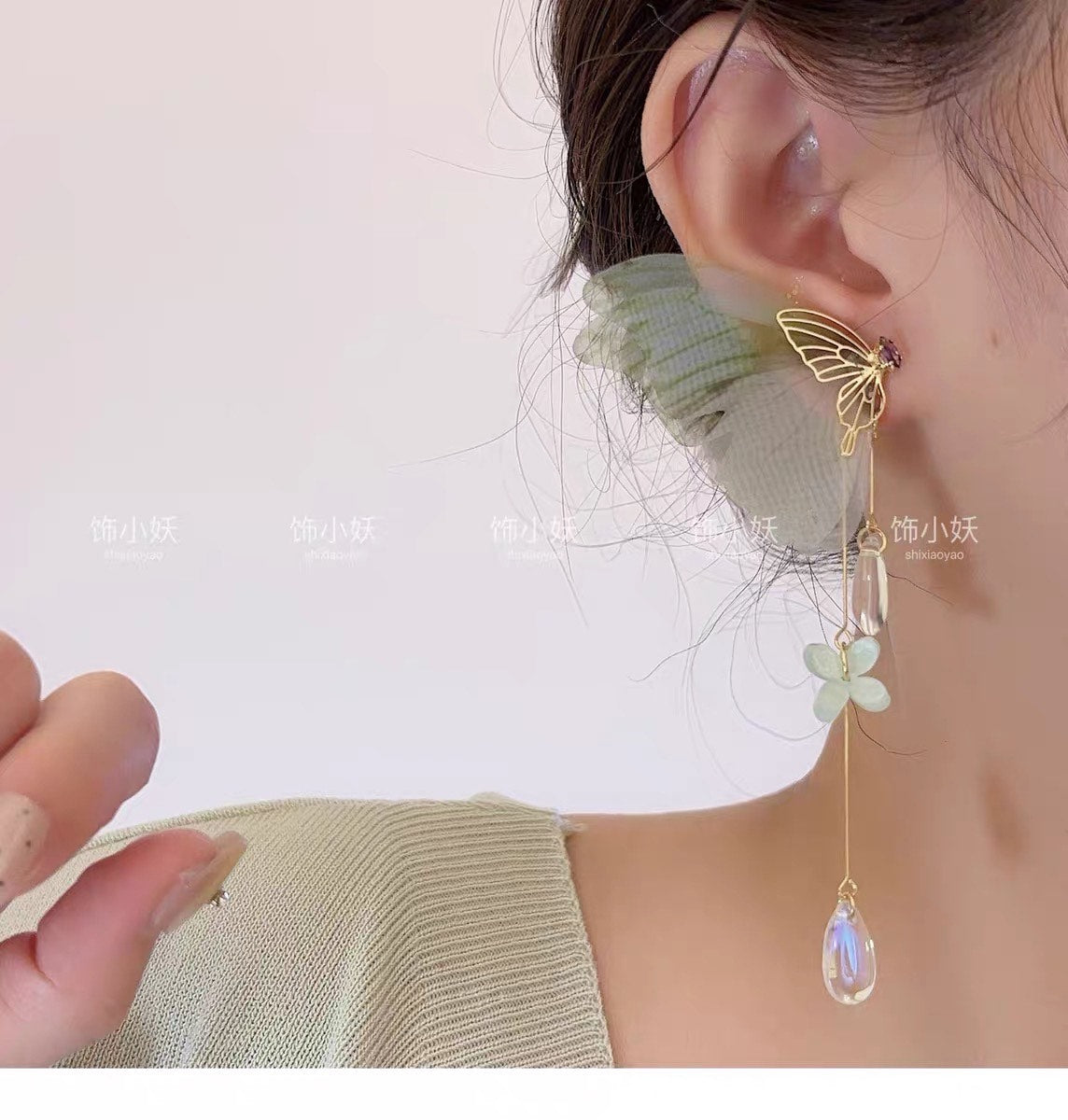 Yarn Elegant Butterfly Hairpin Flowers Metal Tassel Earrings