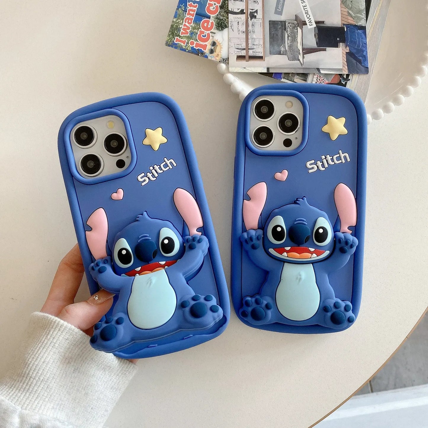 Star Stitch Silicone Stand Phone Case For iPhone