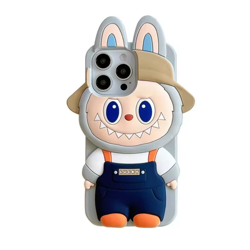 Cute Cowboy With Hat Labubu Cartoon Phone Case for iphone 3D Silicone Mobile Phone Accessories