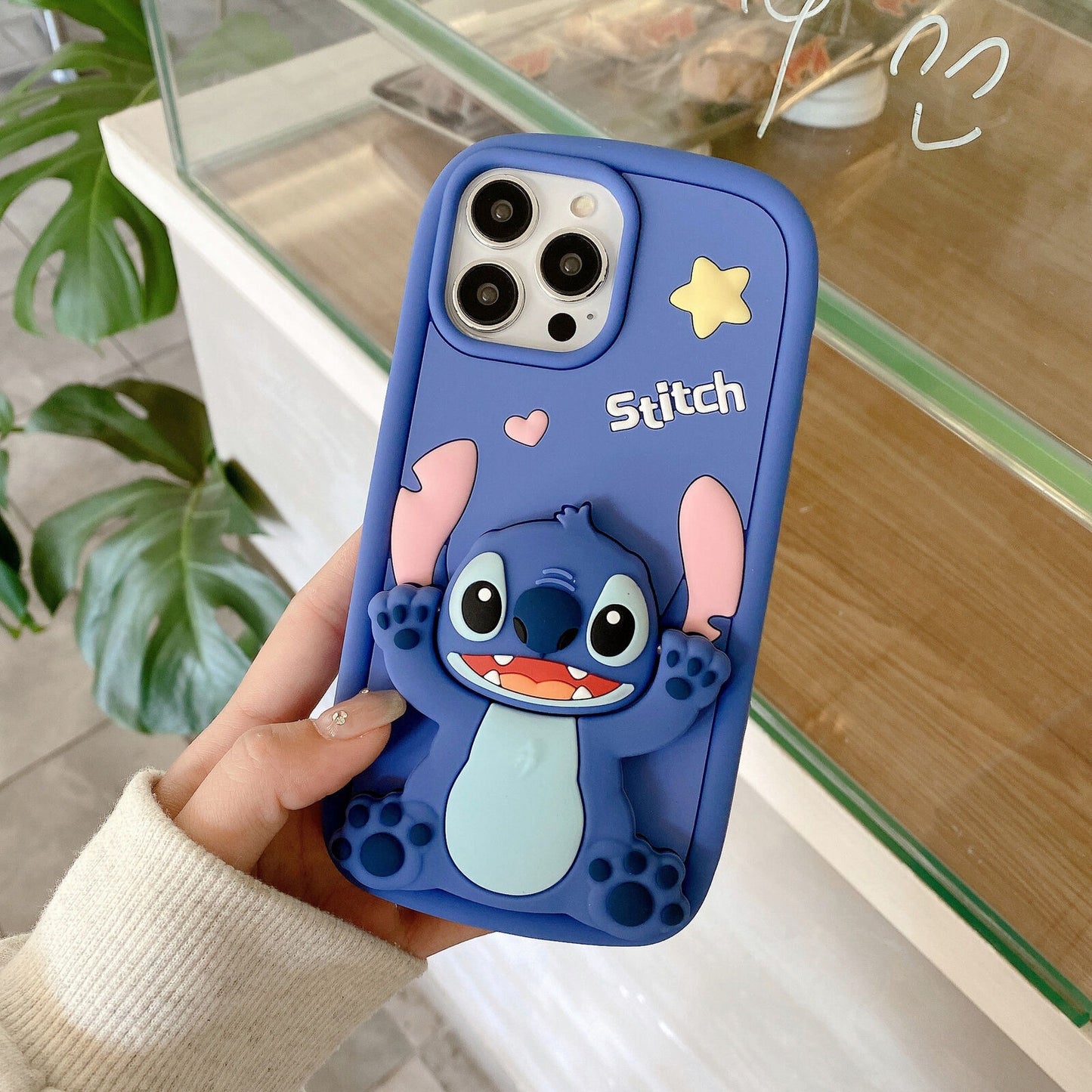 Star Stitch Silicone Stand Phone Case For iPhone