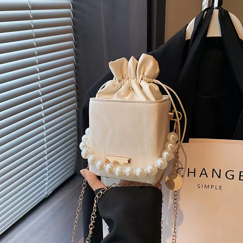 NEW Trendy Women's Spring Crossbody Bag with Pearl Chain Small Versatile Zipper Closure Waterproof Popular Internet Celebrities