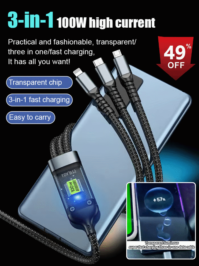 Transparent Luminous Charging 3-in-1 Data Cable