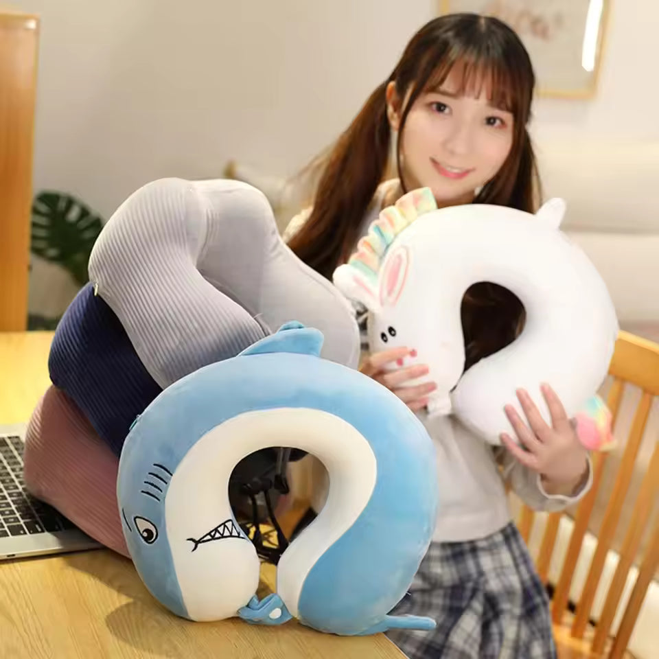 Neck Pillow Adjustable Extra Soft Washable U-Shaped Pillow Cartoon Cute Airplane Travel Pillow