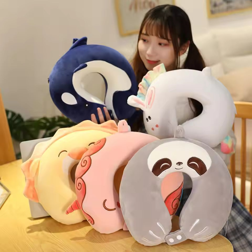 Neck Pillow Adjustable Extra Soft Washable U-Shaped Pillow Cartoon Cute Airplane Travel Pillow