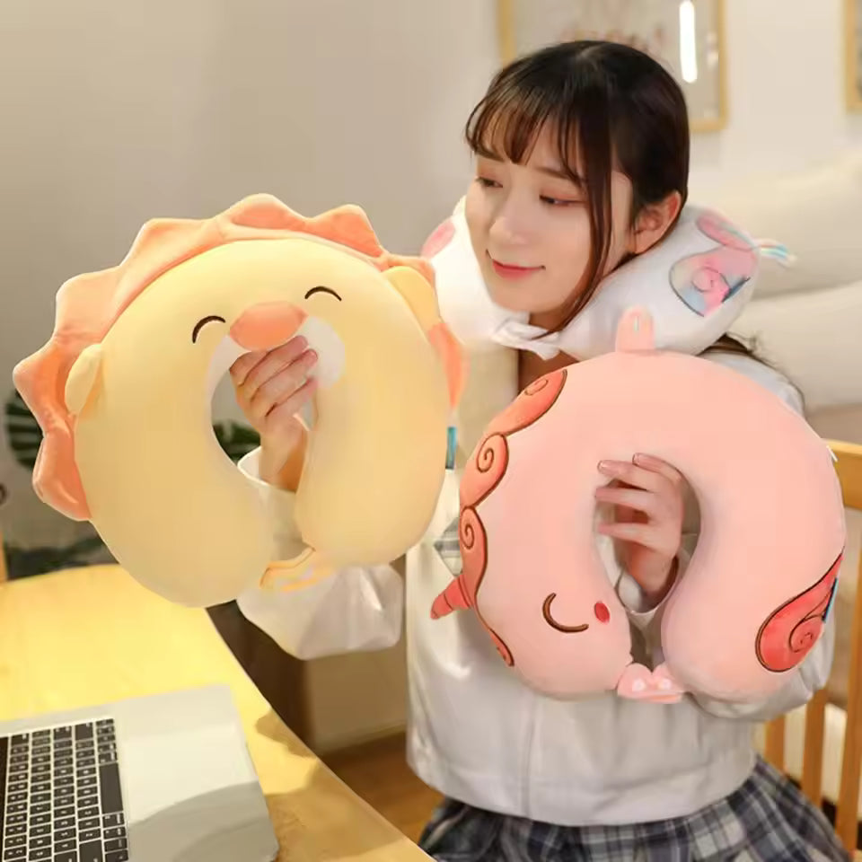 Neck Pillow Adjustable Extra Soft Washable U-Shaped Pillow Cartoon Cute Airplane Travel Pillow