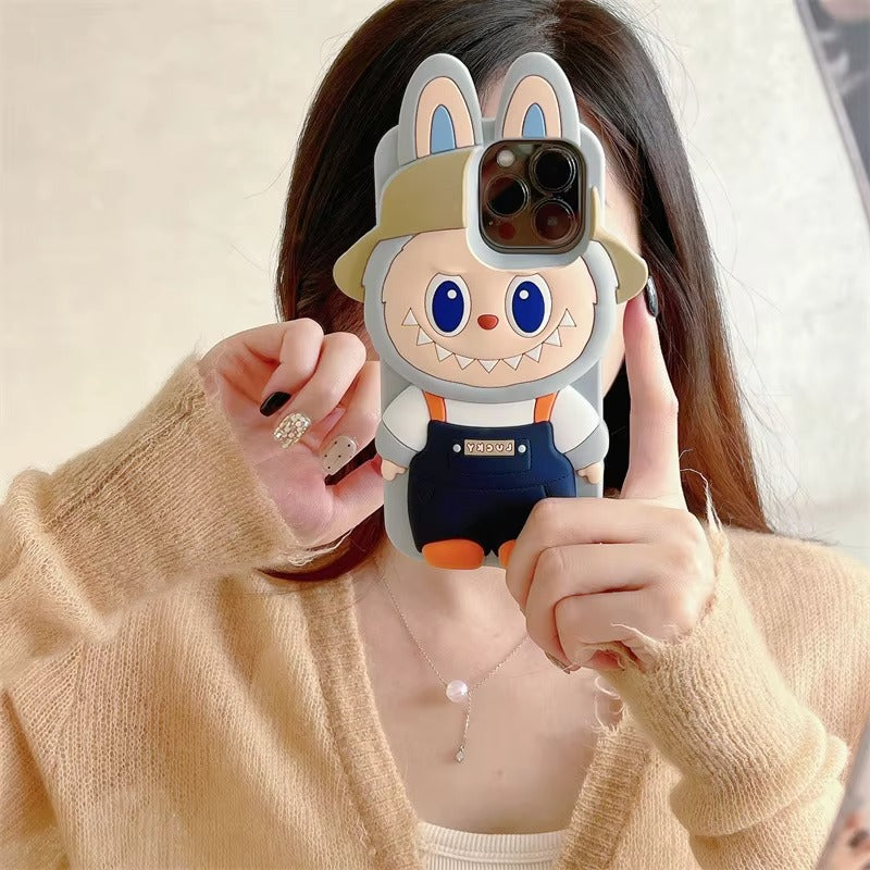 Cute Cowboy With Hat Labubu Cartoon Phone Case for iphone 3D Silicone Mobile Phone Accessories