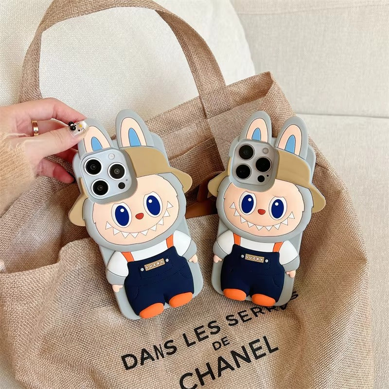 Cute Cowboy With Hat Labubu Cartoon Phone Case for iphone 3D Silicone Mobile Phone Accessories