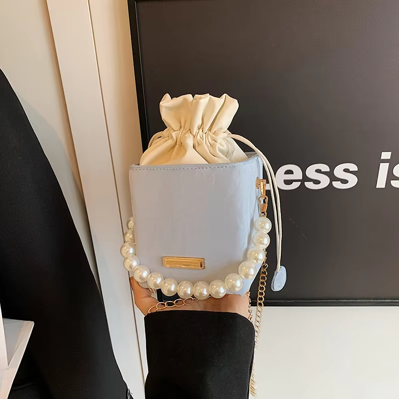 NEW Trendy Women's Spring Crossbody Bag with Pearl Chain Small Versatile Zipper Closure Waterproof Popular Internet Celebrities