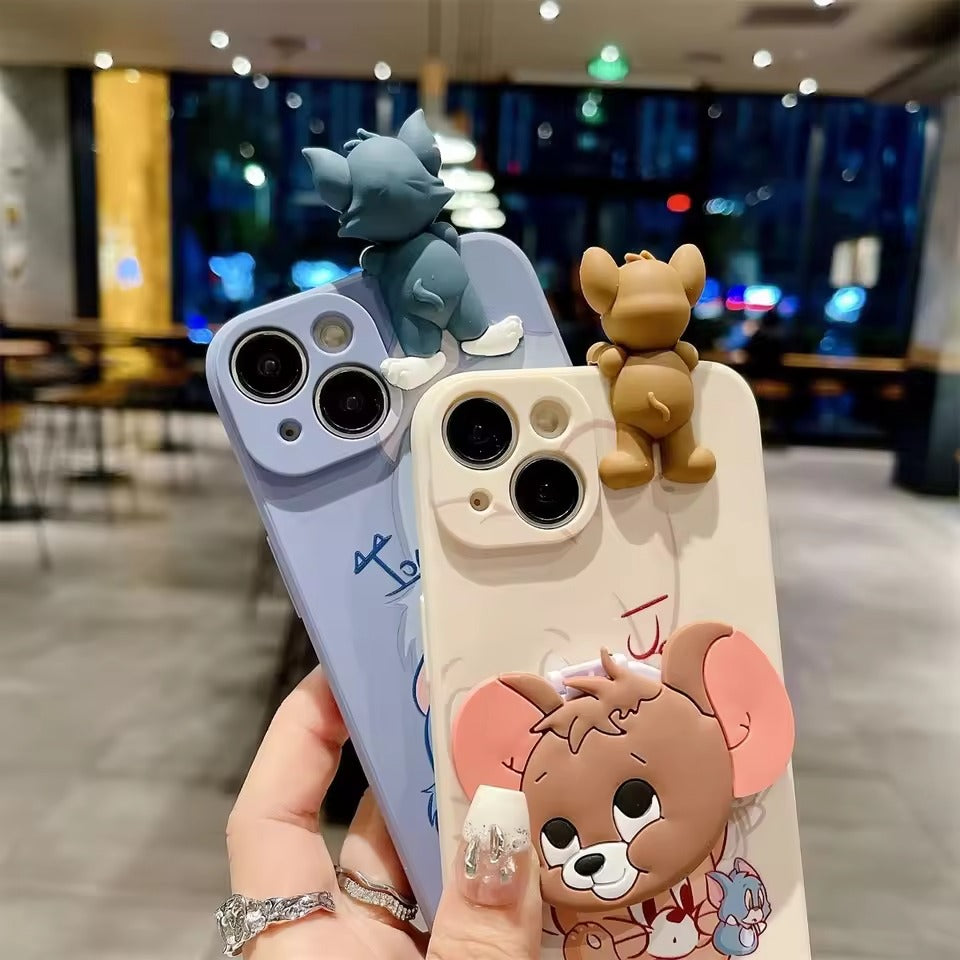 Cute 3D Cartoon Tom Cat Jerry Mouse Phone Case for iPhone