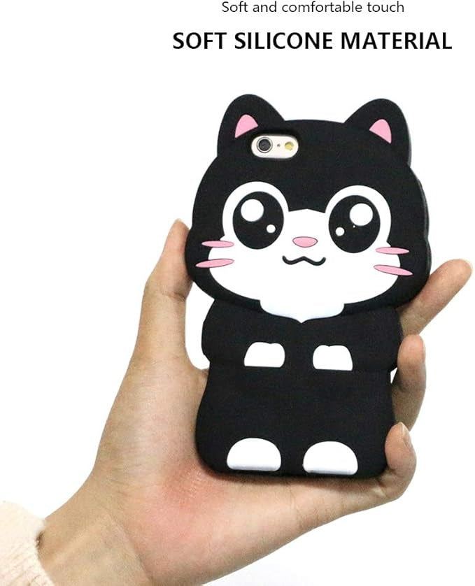 BEFOSSON Cute 3D Cartoon Kitten Animal Black Cat Case for iPhone Funny Kawaii Soft Silicone Shockproof Phone Cover Case for Girls Boys Teens Women