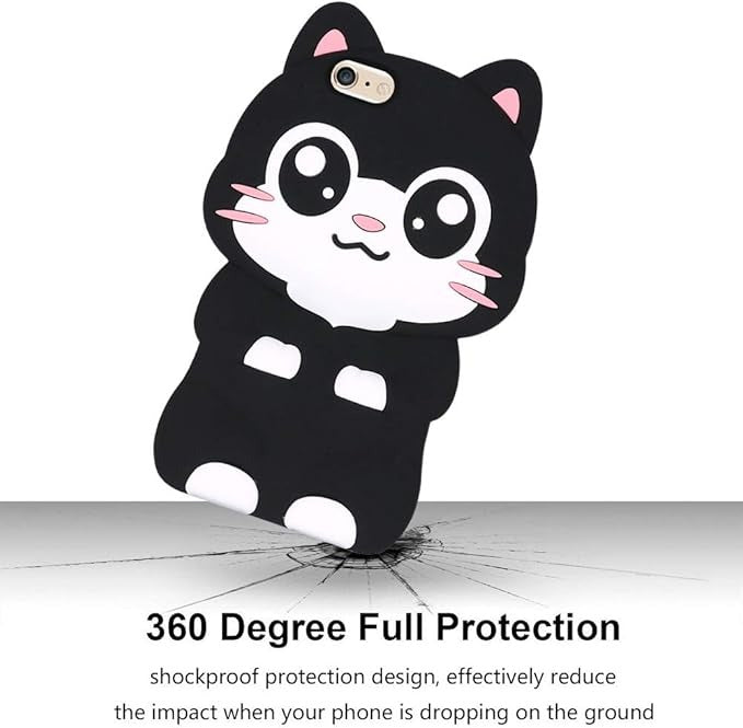 BEFOSSON Cute 3D Cartoon Kitten Animal Black Cat Case for iPhone Funny Kawaii Soft Silicone Shockproof Phone Cover Case for Girls Boys Teens Women