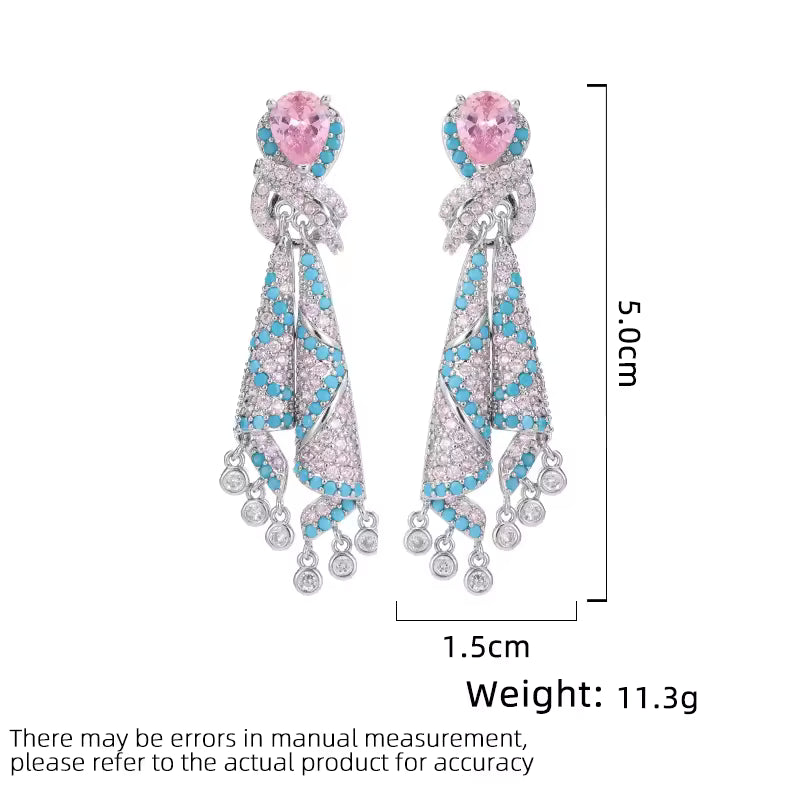 SUYU Women's Light Luxury Design Elegant Tassel Silk Inlaid Zircon Earrings