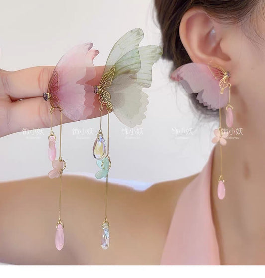 Yarn Elegant Butterfly Hairpin Flowers Metal Tassel Earrings