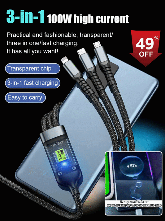 Transparent Luminous Charging 3-in-1 Data Cable