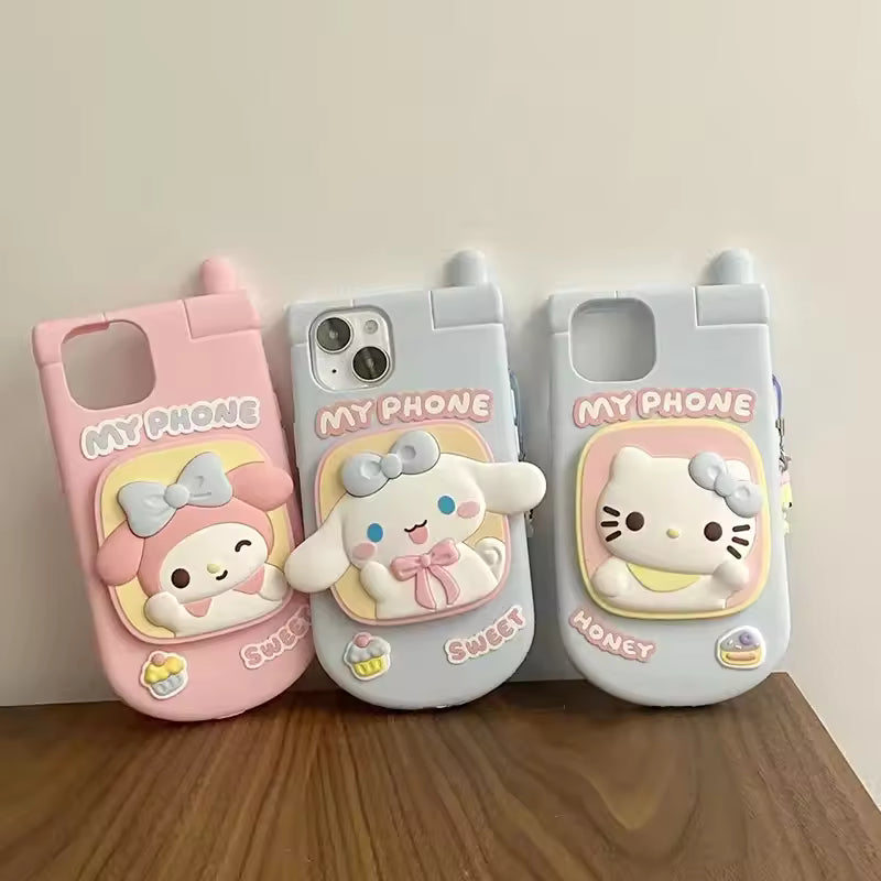 Sanrio Hello Kitty custodia per telefono a specchio My Melody Cinnamoroll Cute Iphone 15 14 13 12promax Cartoon Soft Case Girl Anime Gifts Toys