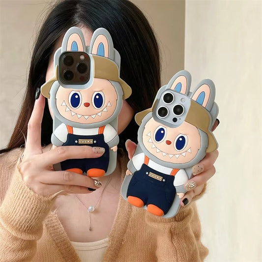 Cute Cowboy With Hat Labubu Cartoon Phone Case for iphone 3D Silicone Mobile Phone Accessories