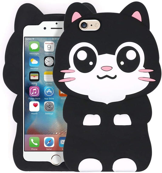 BEFOSSON Cute 3D Cartoon Kitten Animal Black Cat Case for iPhone Funny Kawaii Soft Silicone Shockproof Phone Cover Case for Girls Boys Teens Women